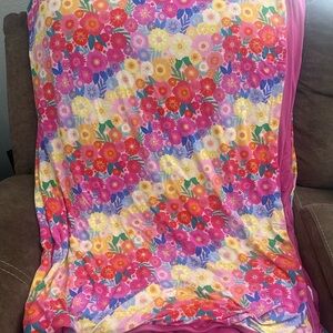 Little Sleepies Pink Red Yellow Floral Plush Throw Blanket